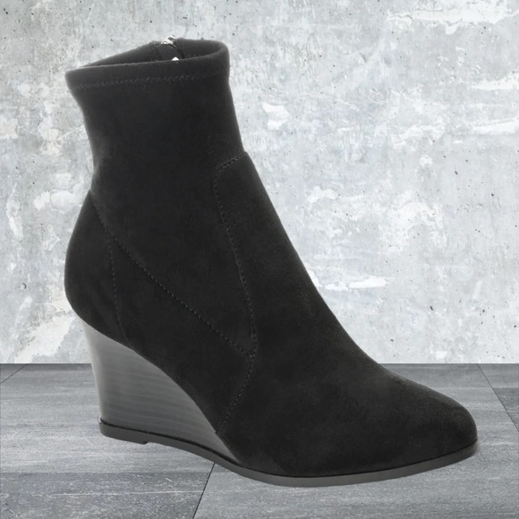 Journee Collection Hepburn wedge heel booties side zip vegan leather BLACK 8.5 - Picture 8 of 13